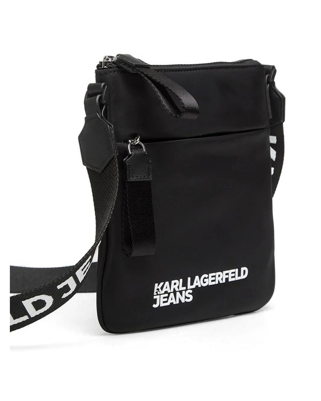Karl Lagerfeld Black Small Logo-Print Messenger Bag