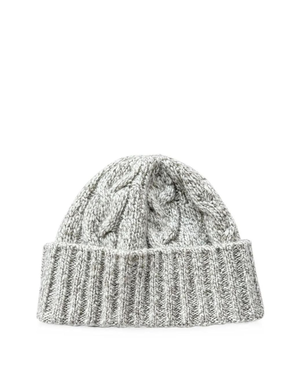 Lardini Gray Cable-Knit Turn-Up Brim Beanie Hat for men
