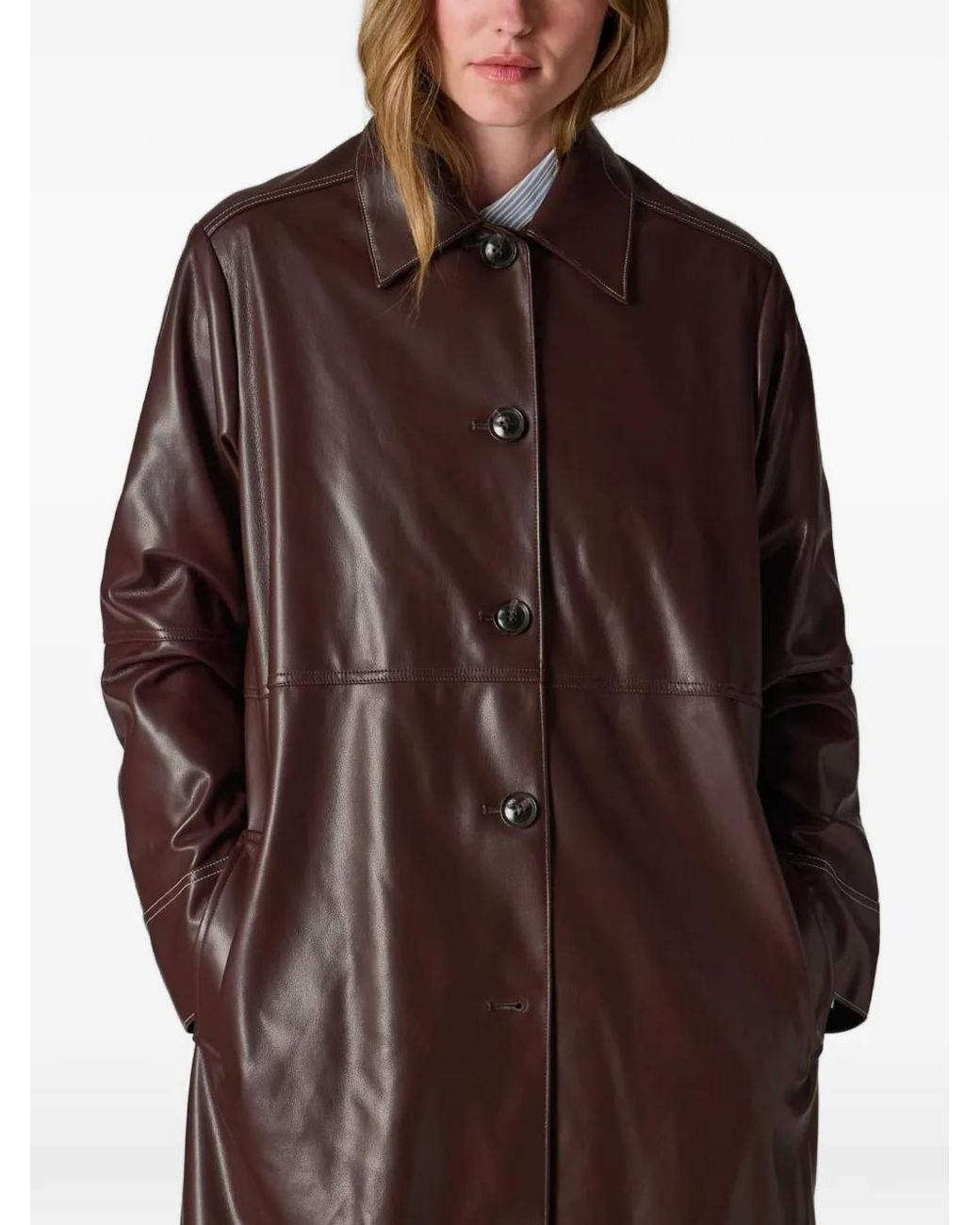 Paul Smith Brown Stitching Buttoned Leather Coat