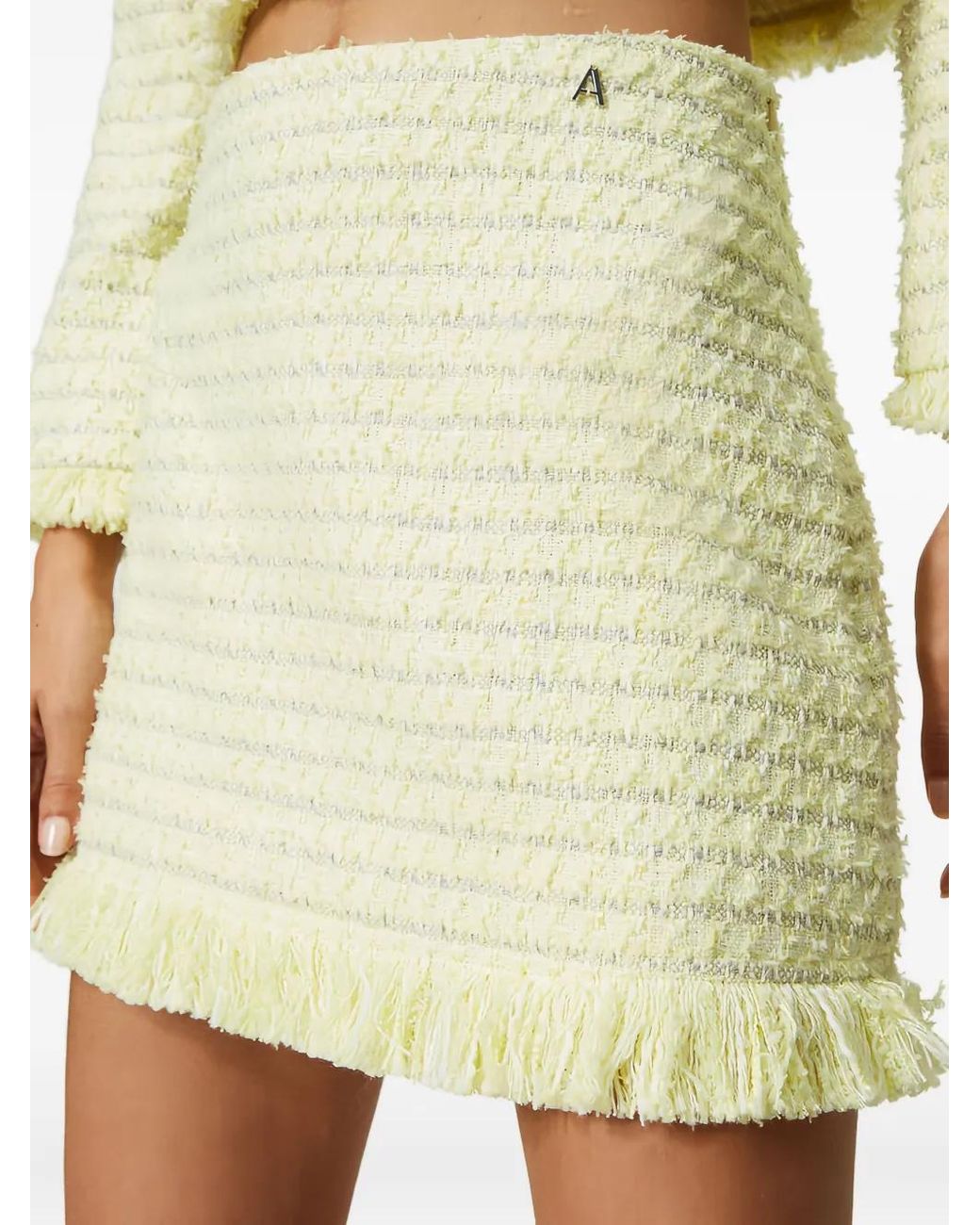 Twinset Natural Bouclé Fringed Mini Skirt