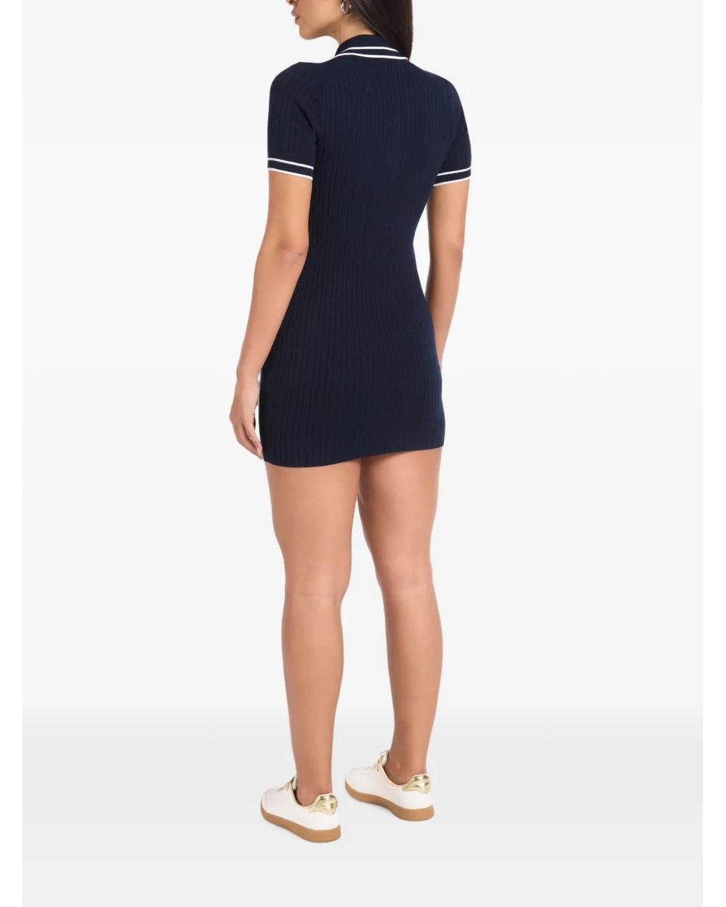 Sporty & Rich Blue Signature Logo Cable-Knit Mini Polo Dress
