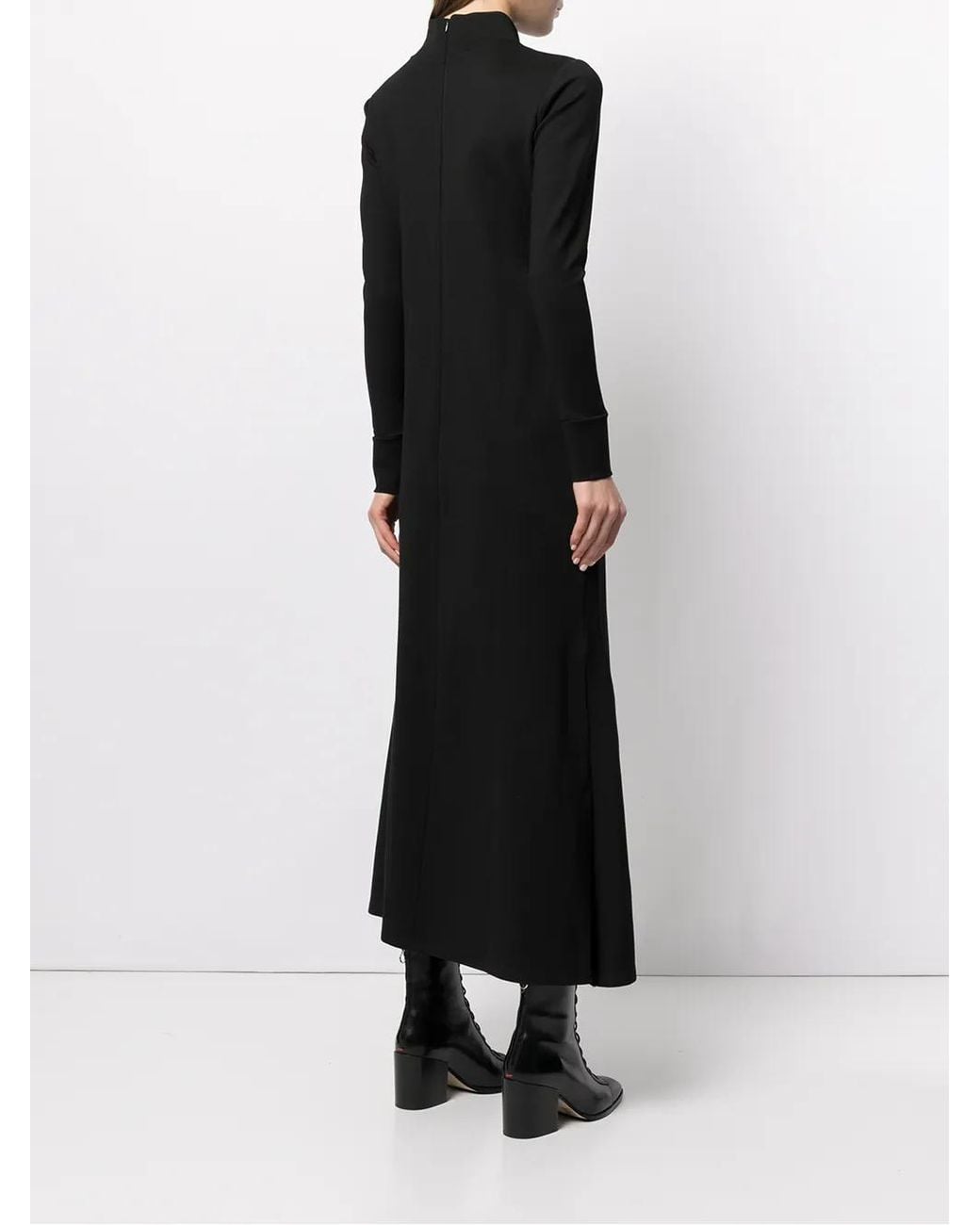 Macgraw Black High-Neck Flared Midi Dress