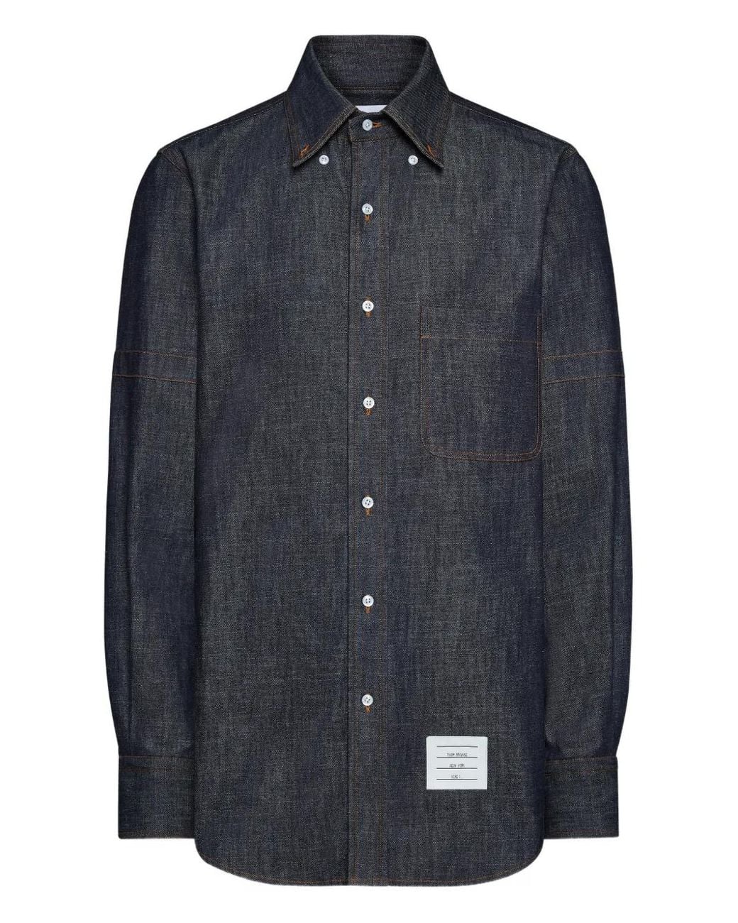 Thom Browne Blue Denim Armband Long-Sleeve Shirt for men