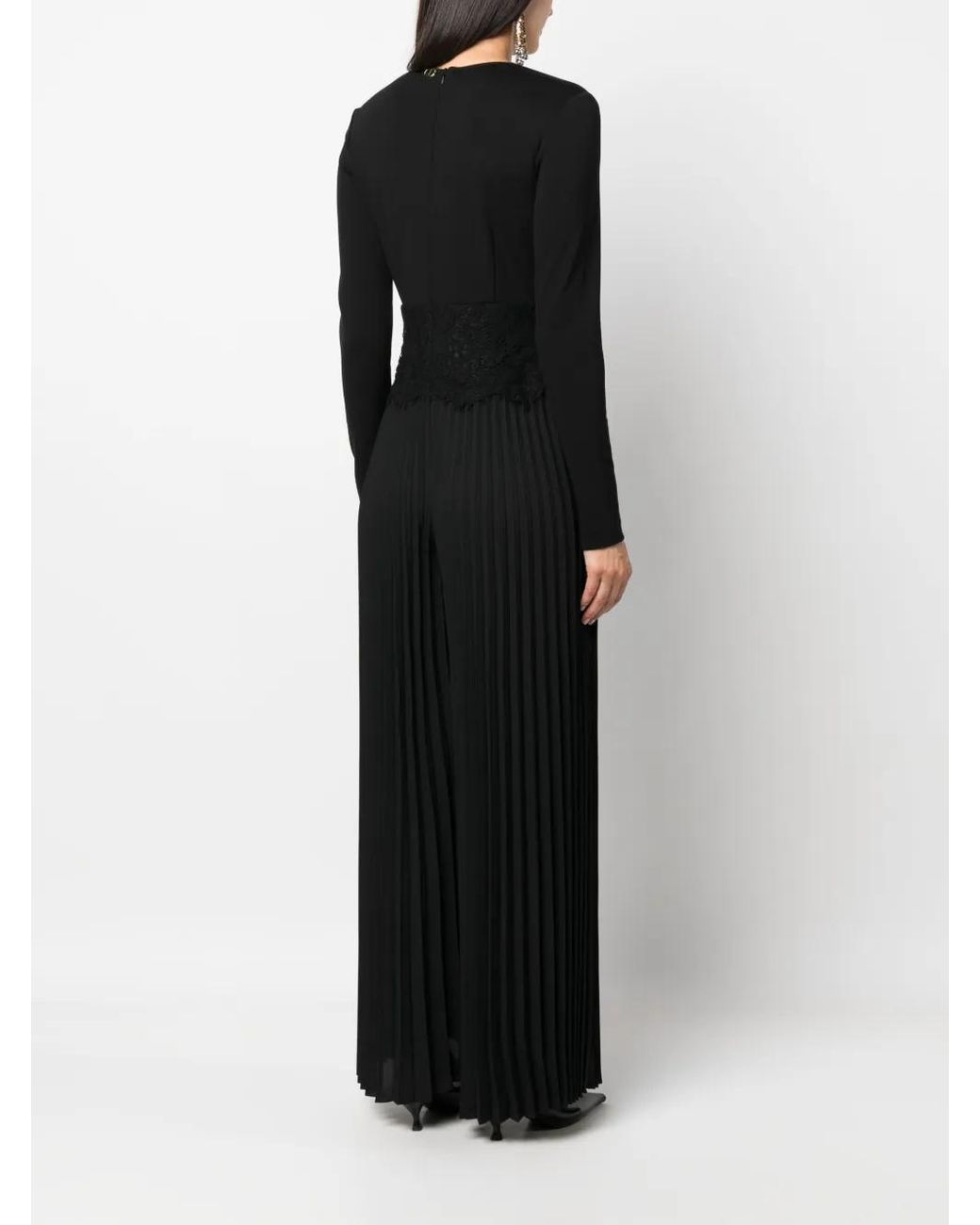 Twinset Black Lace-Panel Pleated Jumpsuit