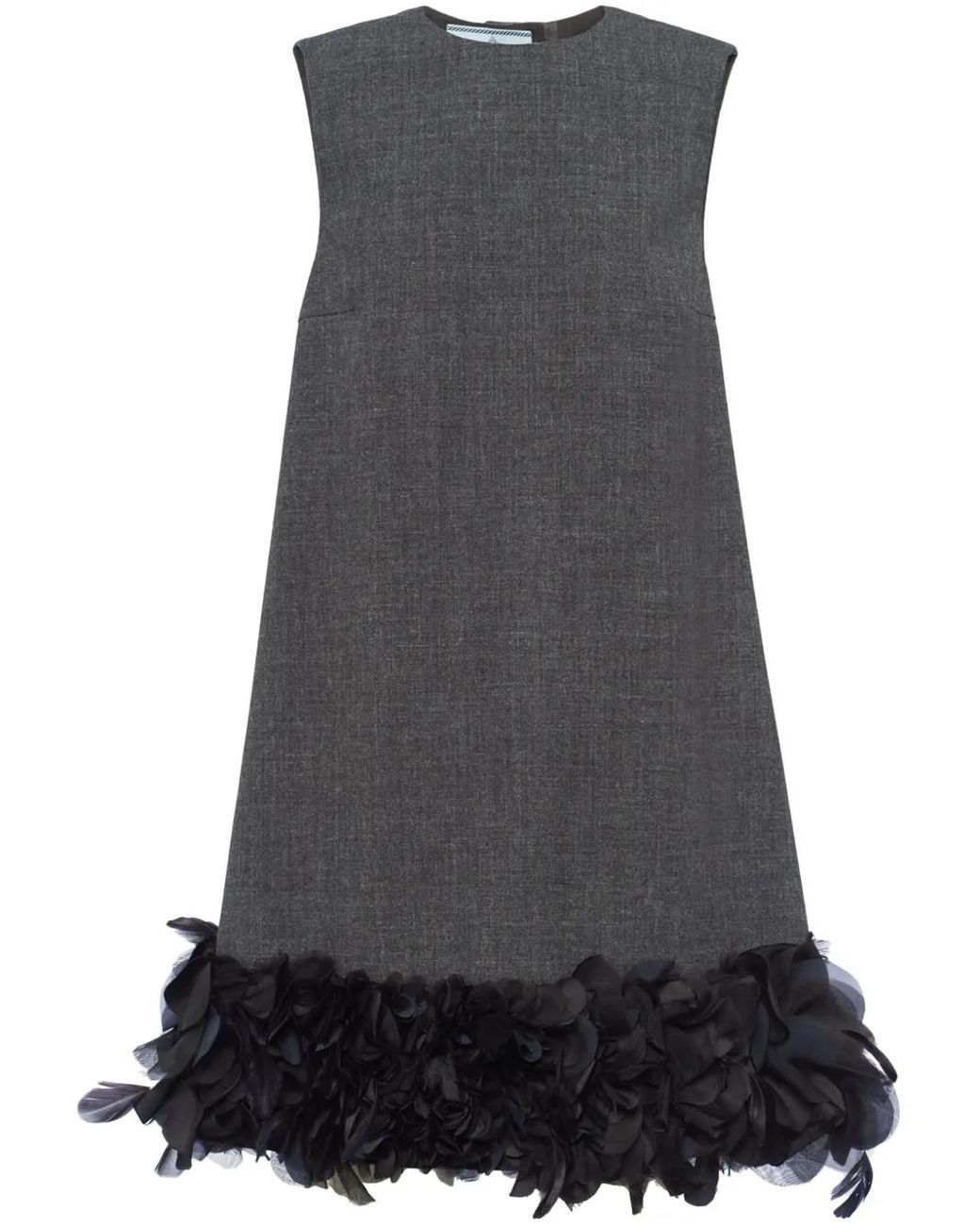Prada Gray Feather-Detail Mini Dress