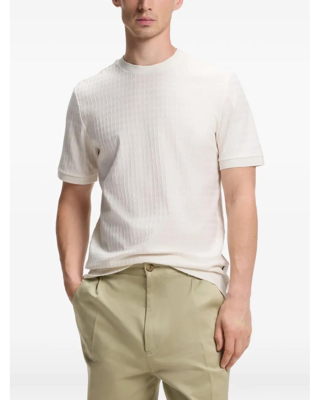 Boss White Geometric-Jacquard T-Shirt for men