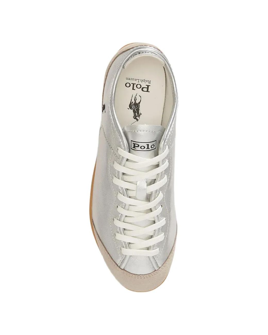 Polo Ralph Lauren White Logo-Embroidered Metallic Sneakers
