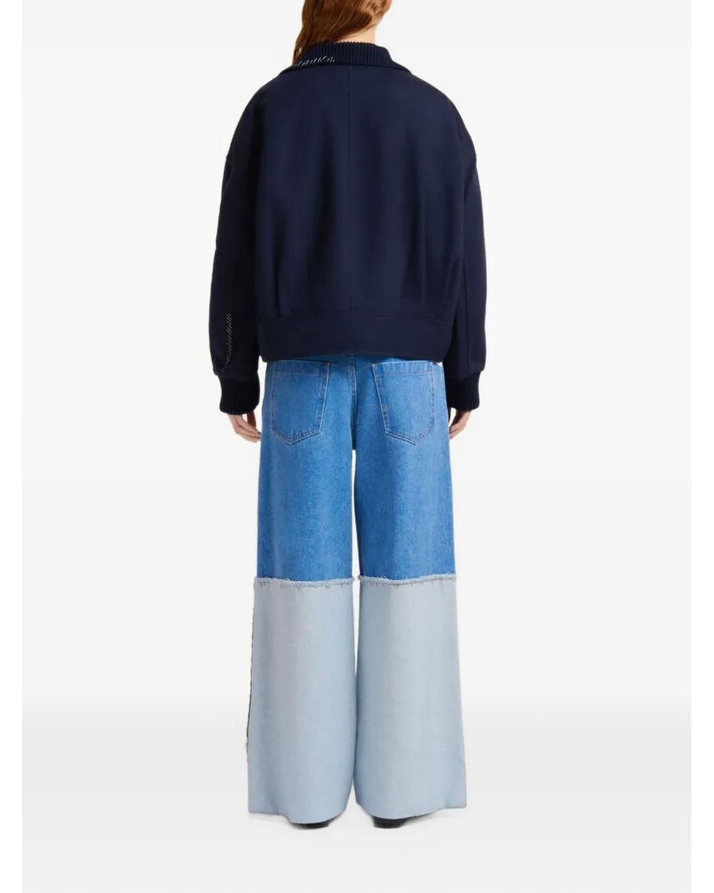 Marni Blue Wool And Cashmere Jacket With Knit Trims