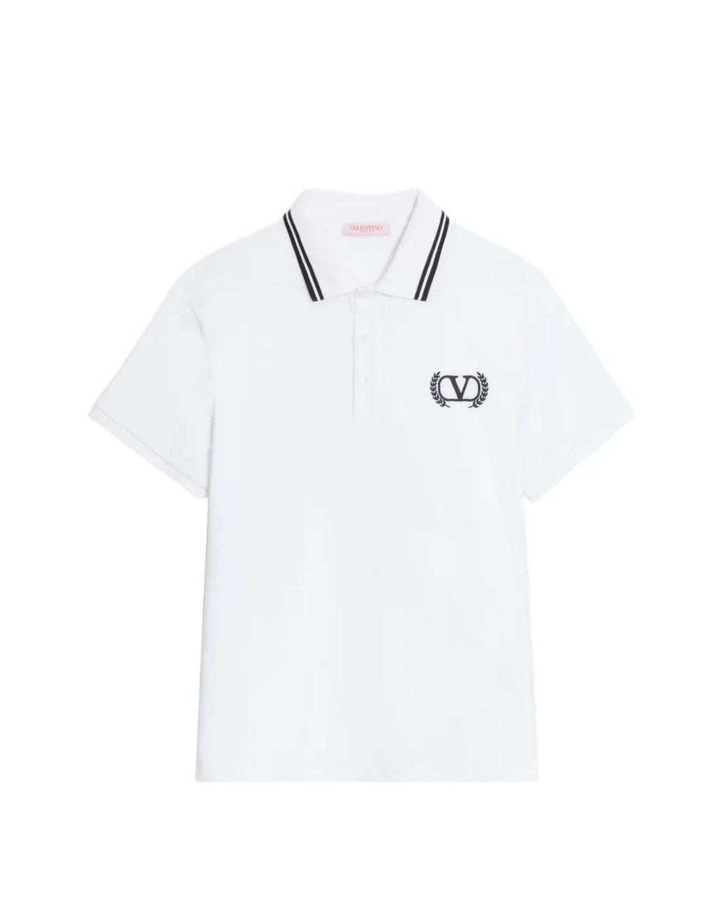 Valentino Garavani White Cotton-Pique Polo Shirt With Maison Embroidery for men