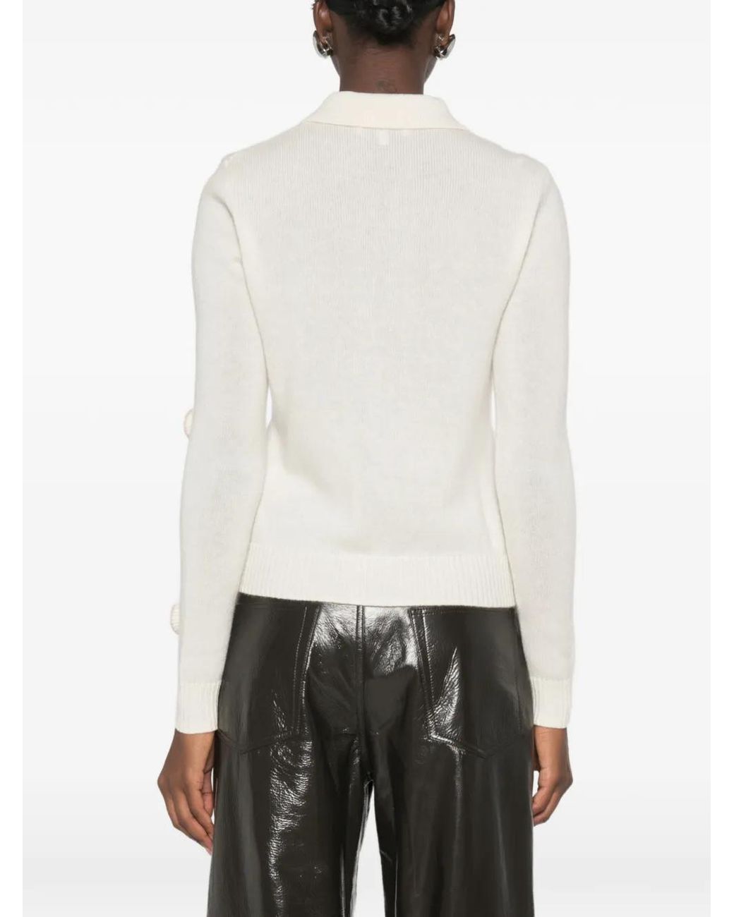 Stine Goya White Snail-Embellished Polo-Collar Cardigan