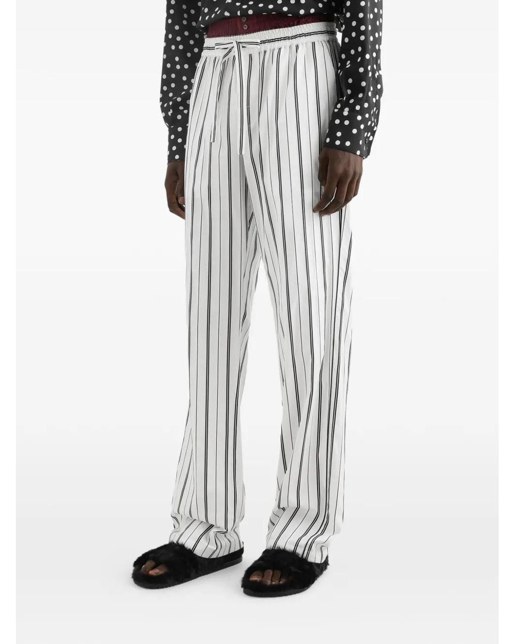 Dolce & Gabbana White Striped Fabric Trousers for men