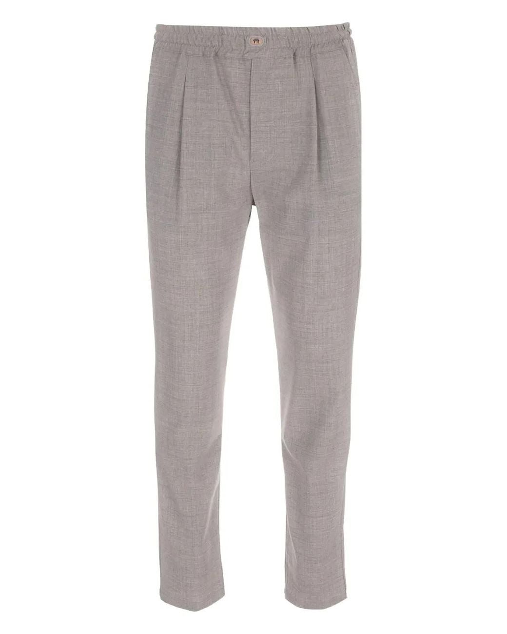 Eleventy Gray Button Pleat Trousers for men