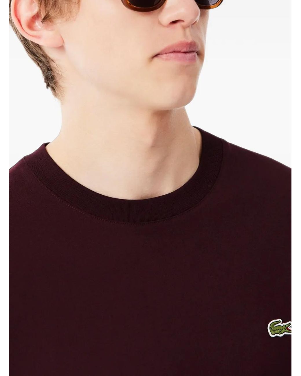 Lacoste Purple Logo-Patch Crew-Neck T-Shirt for men