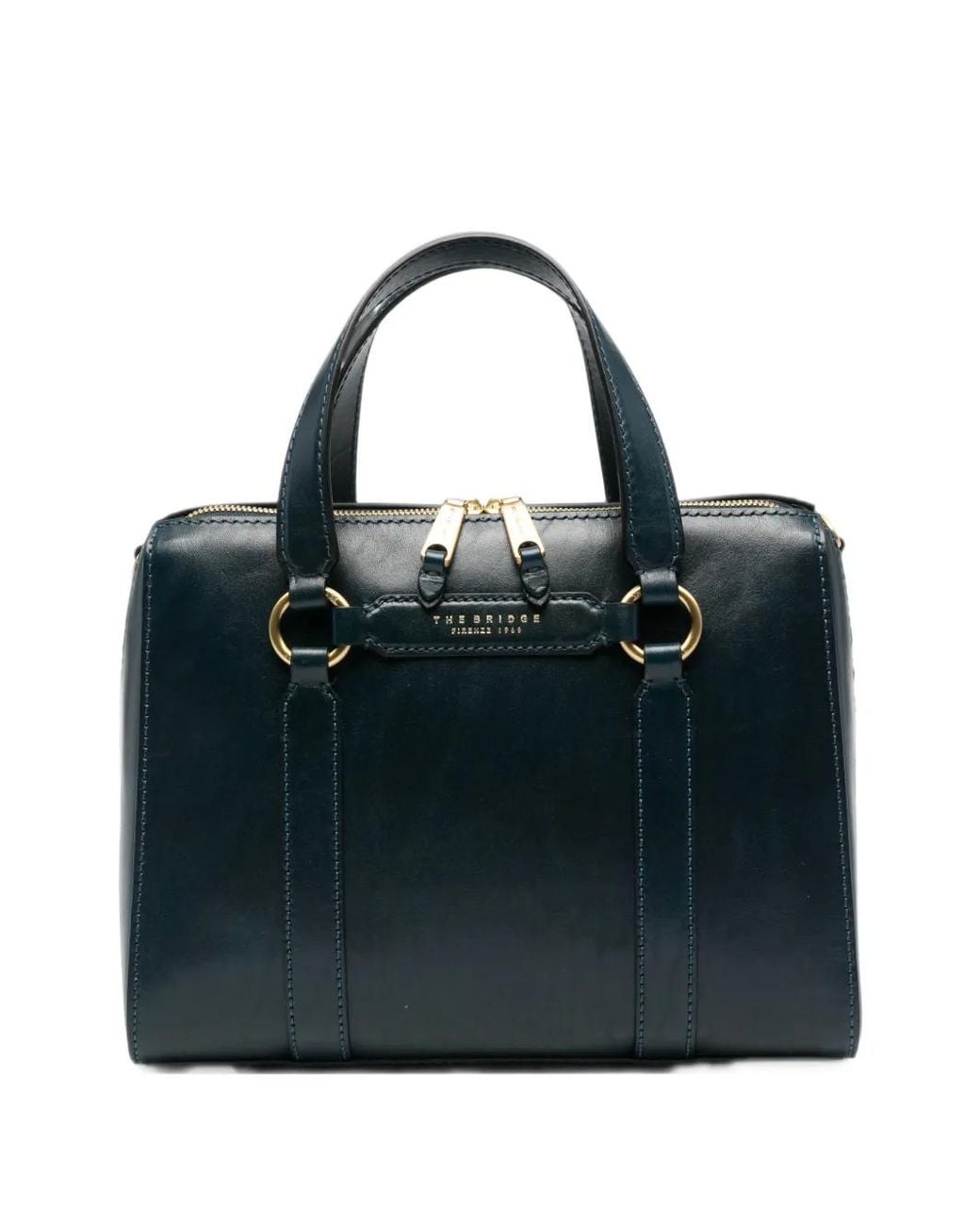 The Bridge Black Logo-Stamp Leather Tote Bag