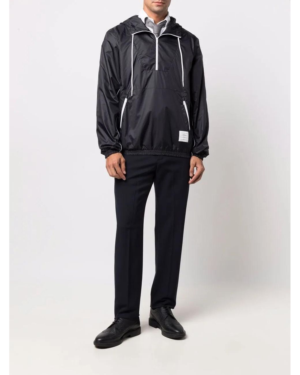Thom Browne Black Logo Patch Hooded Jacket for men