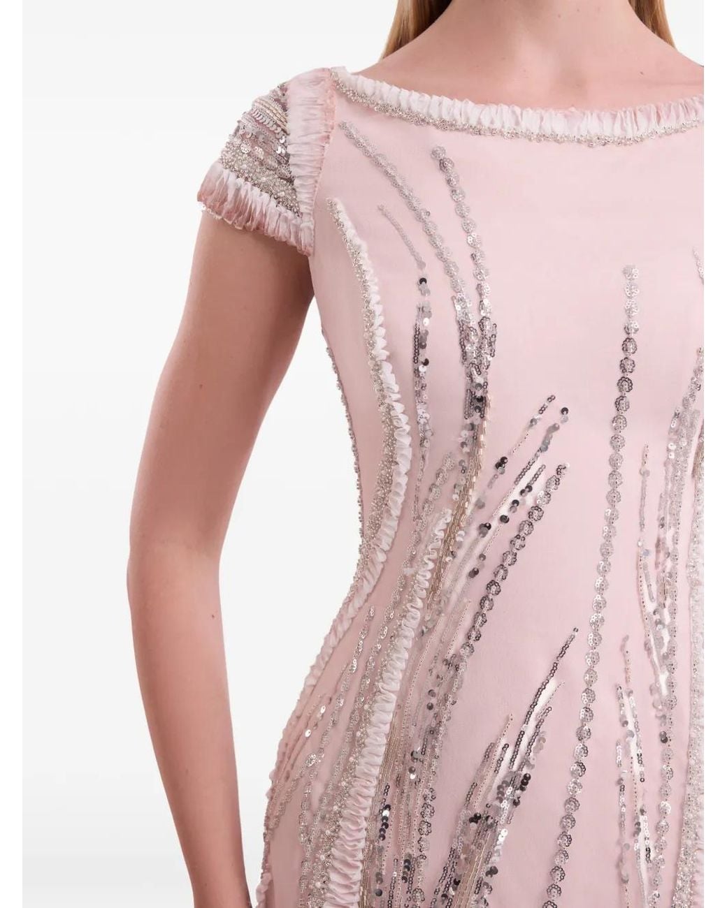 Gemy Maalouf Pink Beaded Sequin-Embellished Dress