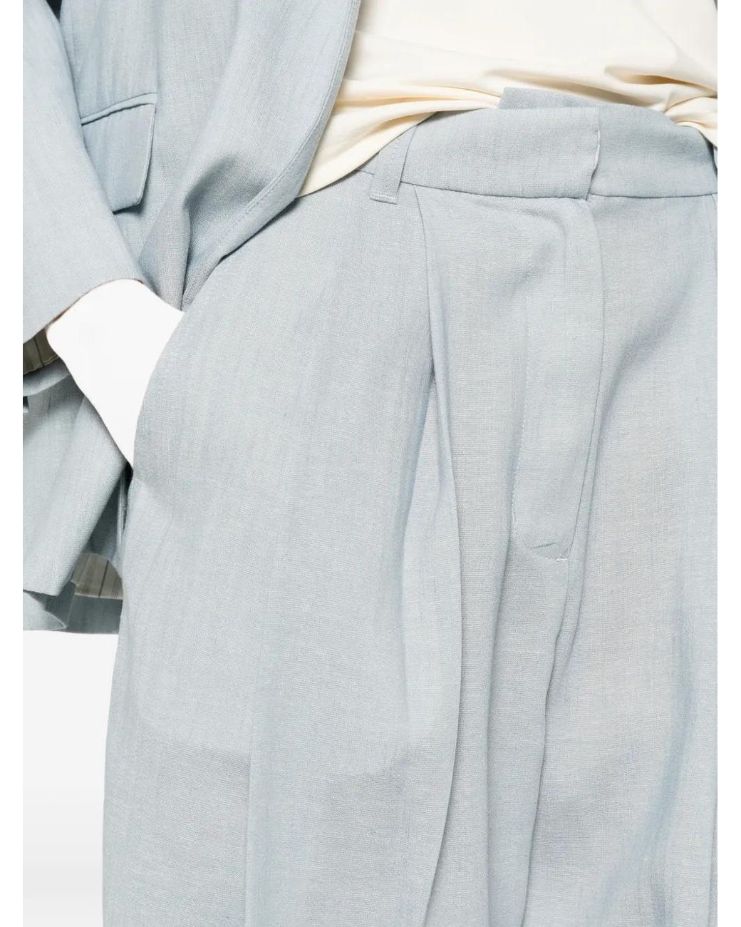 ELEH White Pleated Wide-Leg Trousers