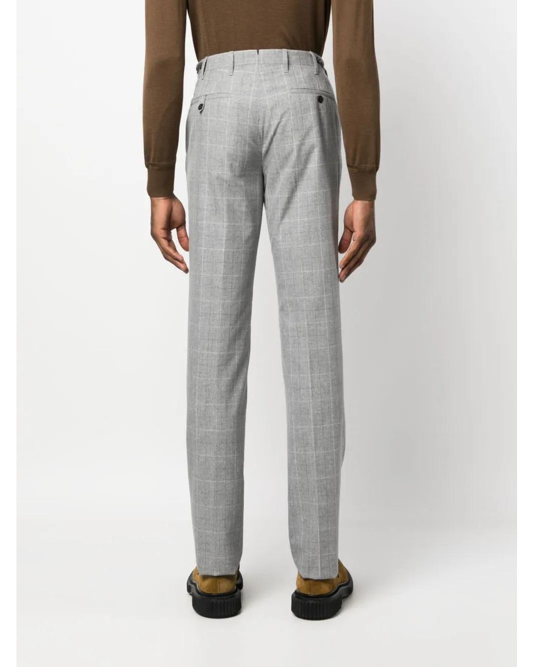 Corneliani Gray Grid-Pattern Straight-Leg Trousers for men