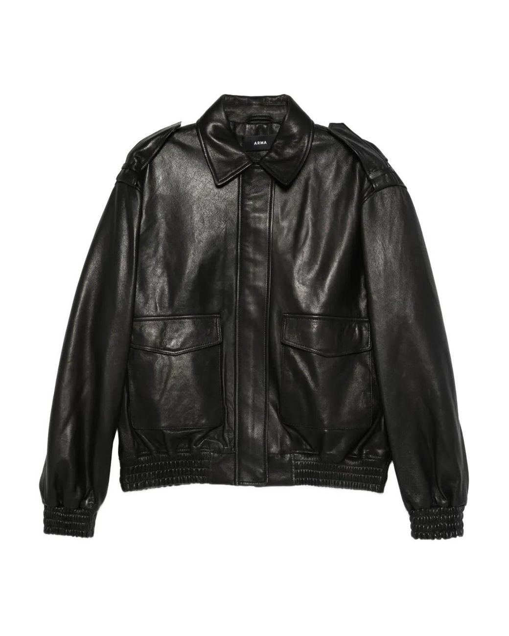 Arma Black Flap-Pocket Leather Jacket