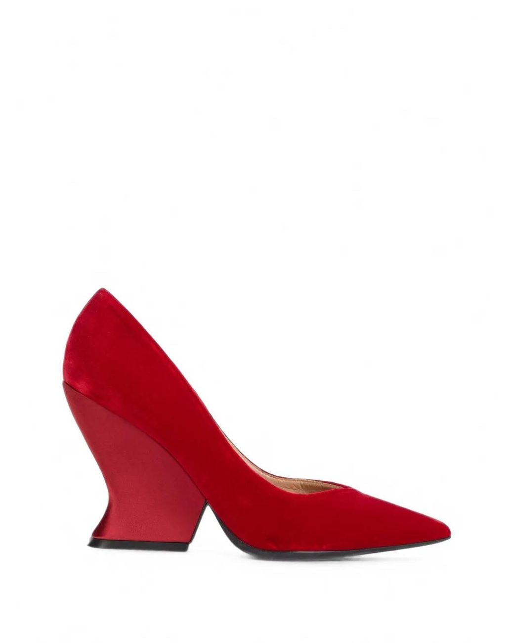 Alberta Ferretti Red Pointed-Toe Geometric-Heel Pumps