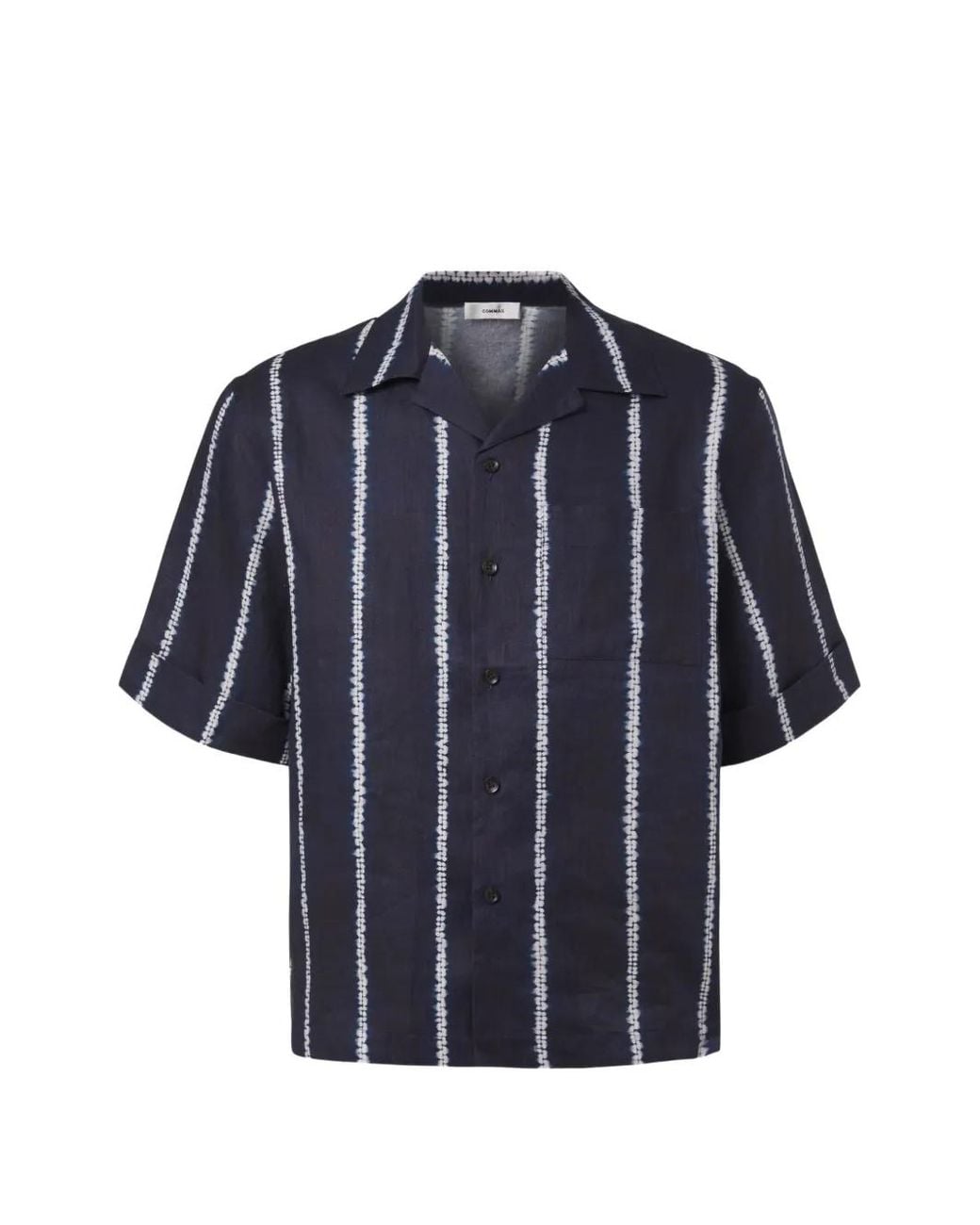 Commas Blue Shibori Stripe Cuffed Camp Collar Shirt for men