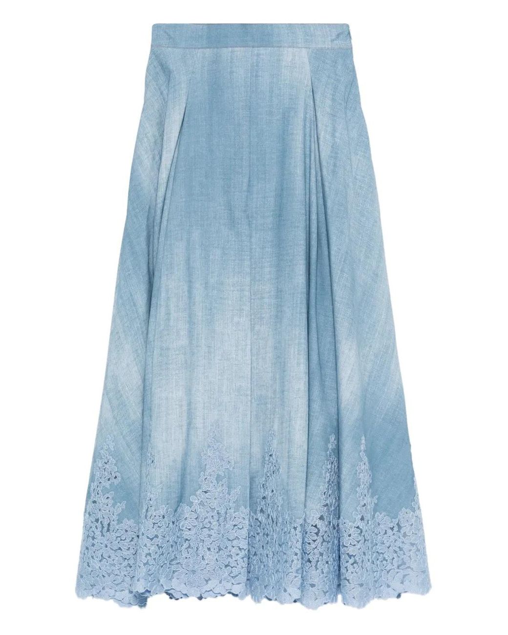 Ermanno Scervino Blue Embroidered Long Skirt