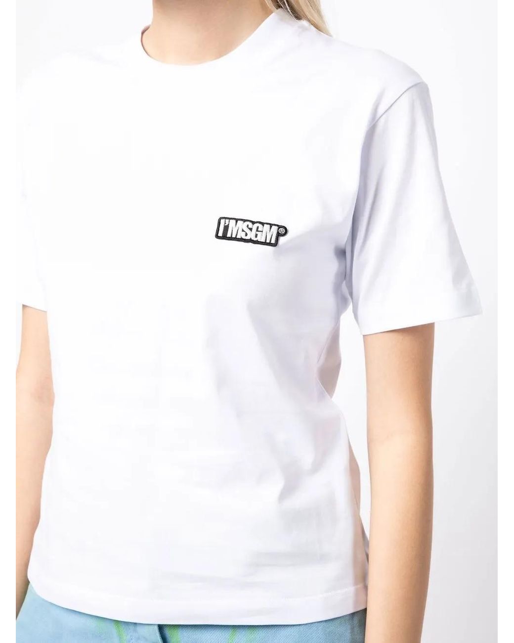 MSGM White Logo-Patch Short-Sleeve T-Shirt