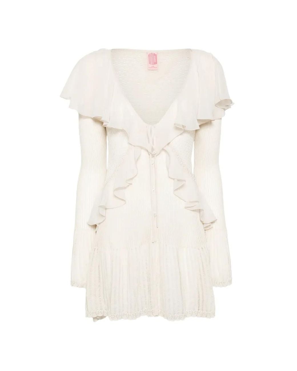 FETICO White Ruffled Ribbed Cardigan