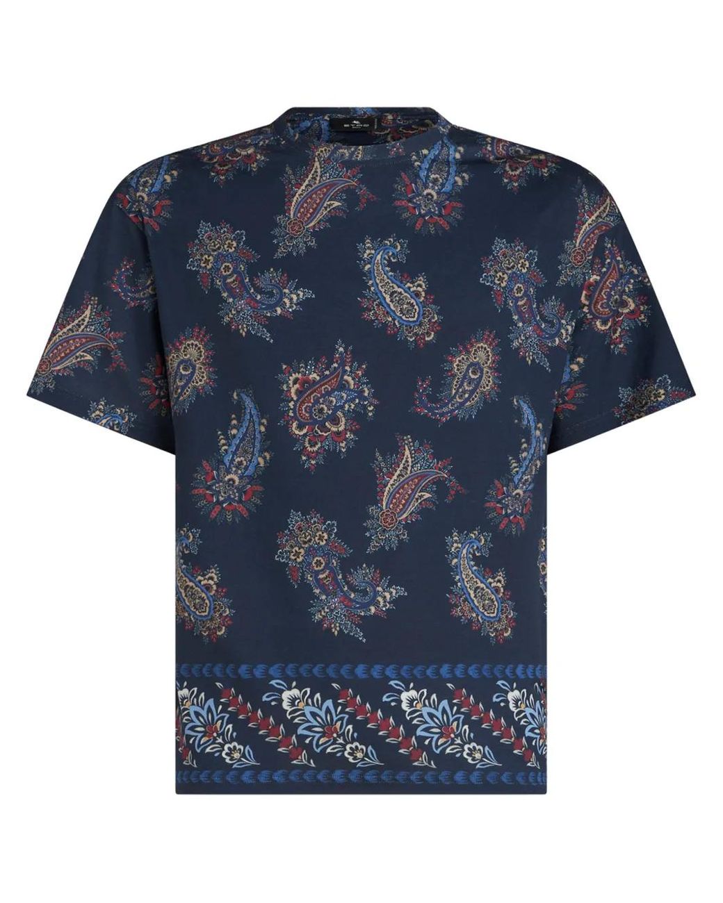 Etro Blue Printed Cotton T-Shirt for men