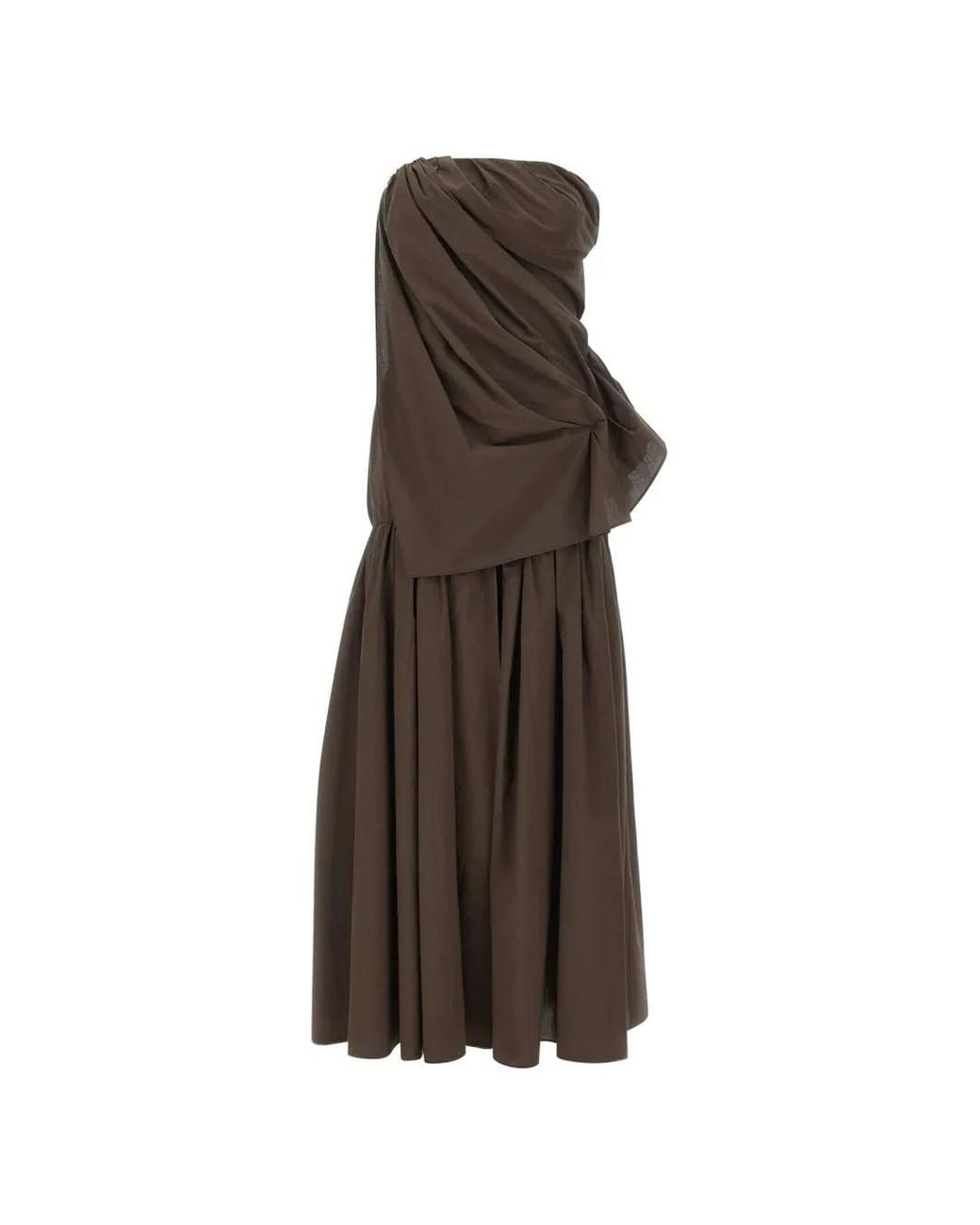 THE GARMENT Brown Bazaar Drape Strapless Midi Dress