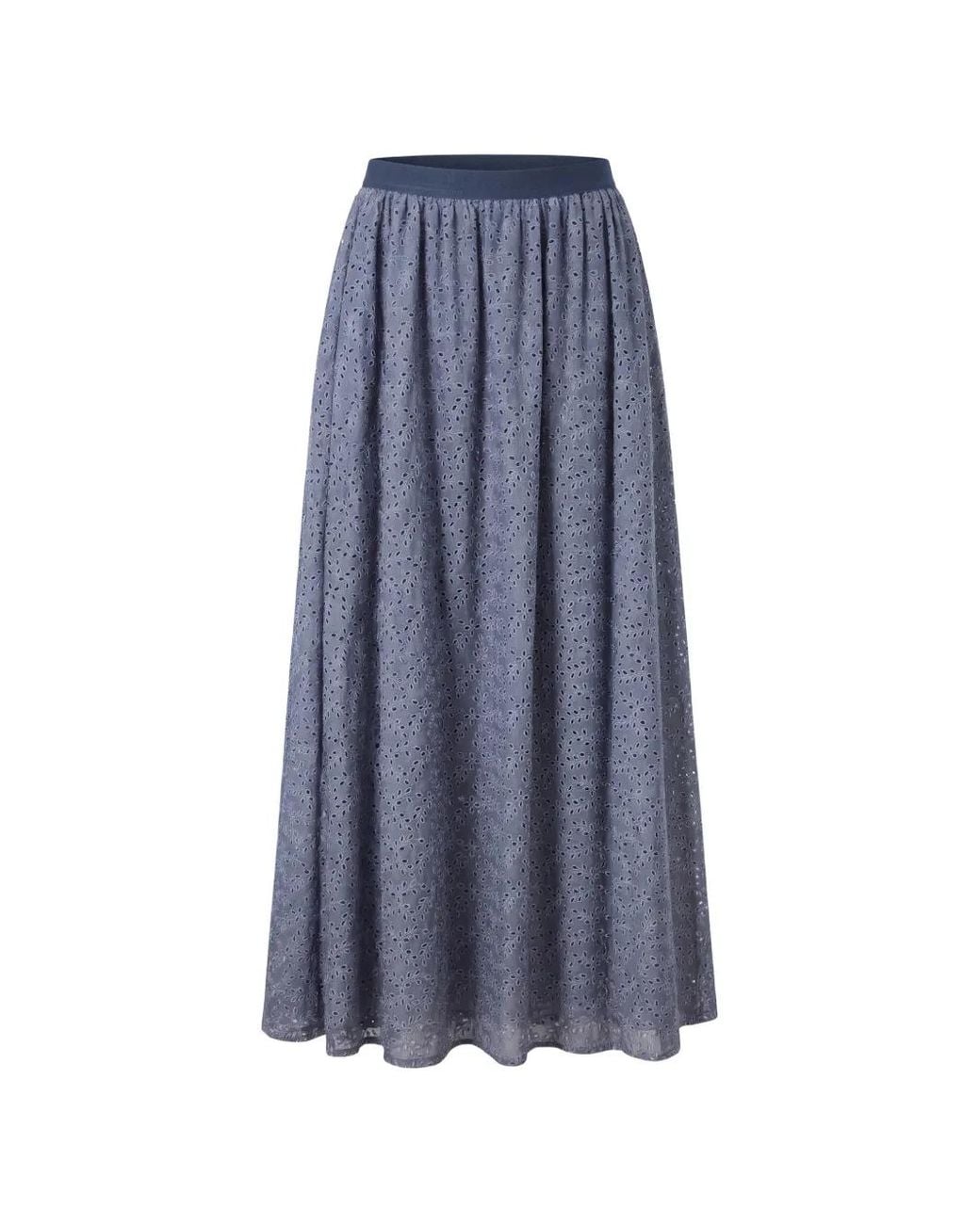 Kristina Ti Blue Broderie Anglaise Flared Midi Skirt