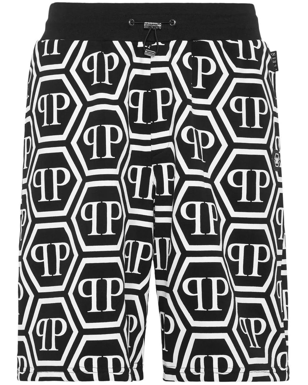 Philipp Plein Black Monogram Drawstring Track Shorts for men