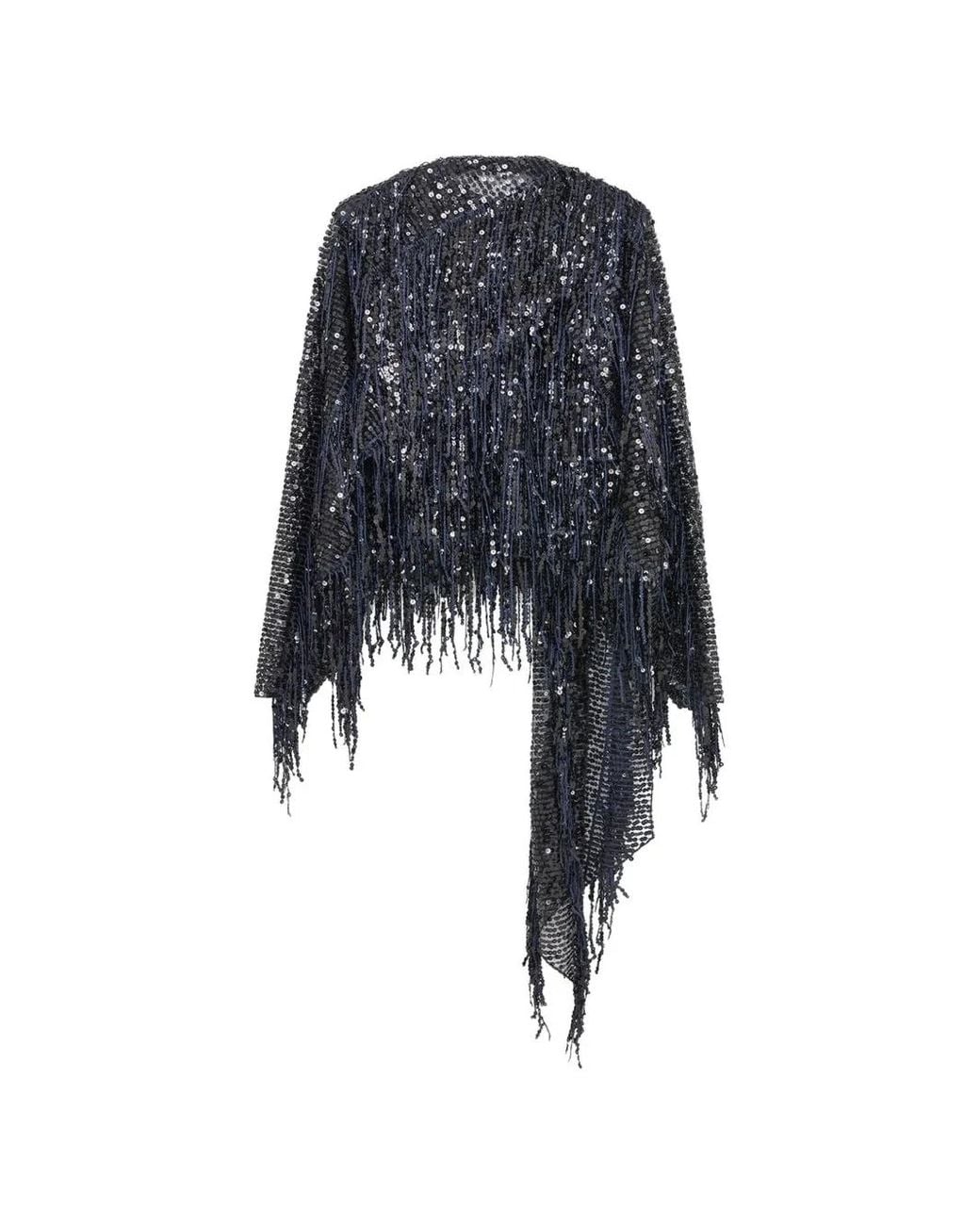 16Arlington Black Auro Fringe-Sequin Top