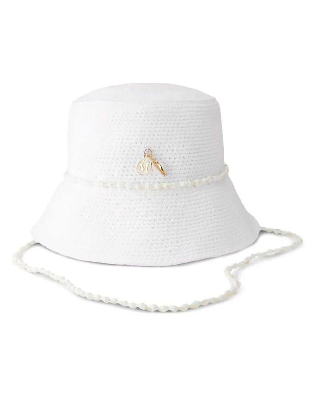 Maison Michel White Axel Shell-Embellished Knitted Bucket Hat