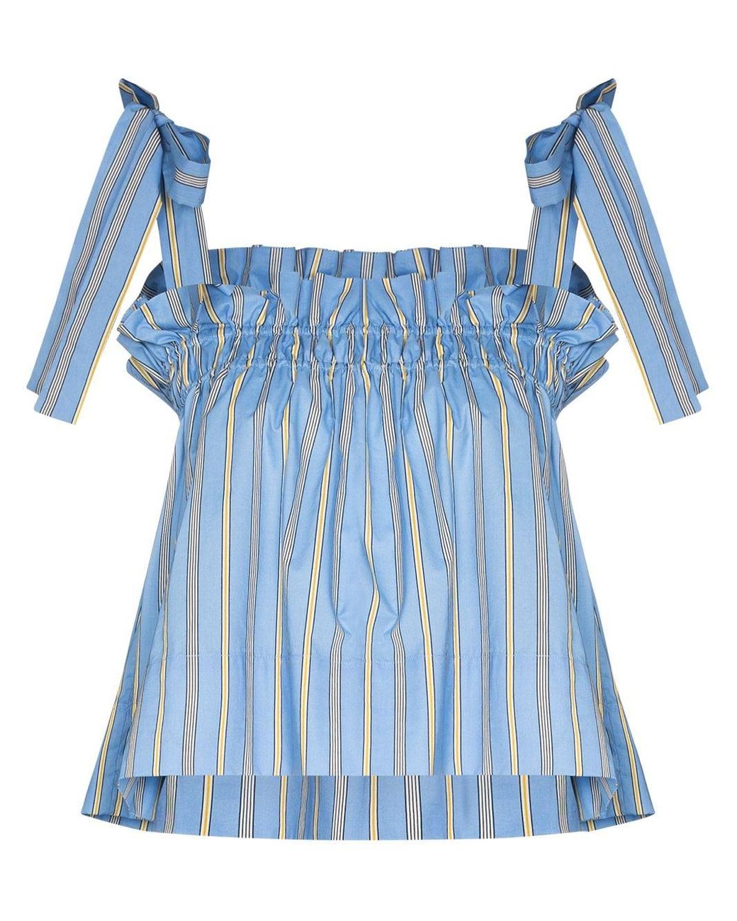 Ganni Cotton Vertical-stripe Smocked Top in Blue - Lyst