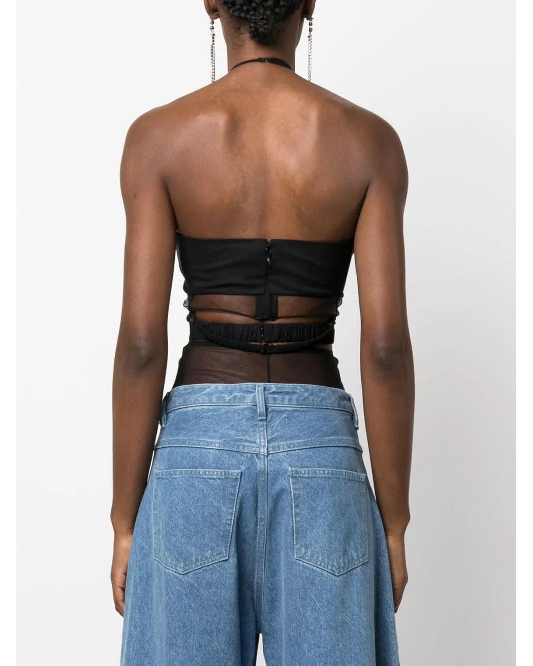 Nensi Dojaka Black Sheer-Panel Halterneck Bodysuit