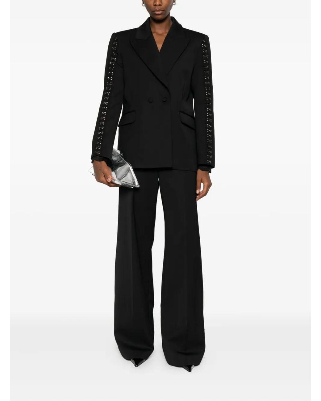 Nissa Black Embellished Double-Breasted Jacket