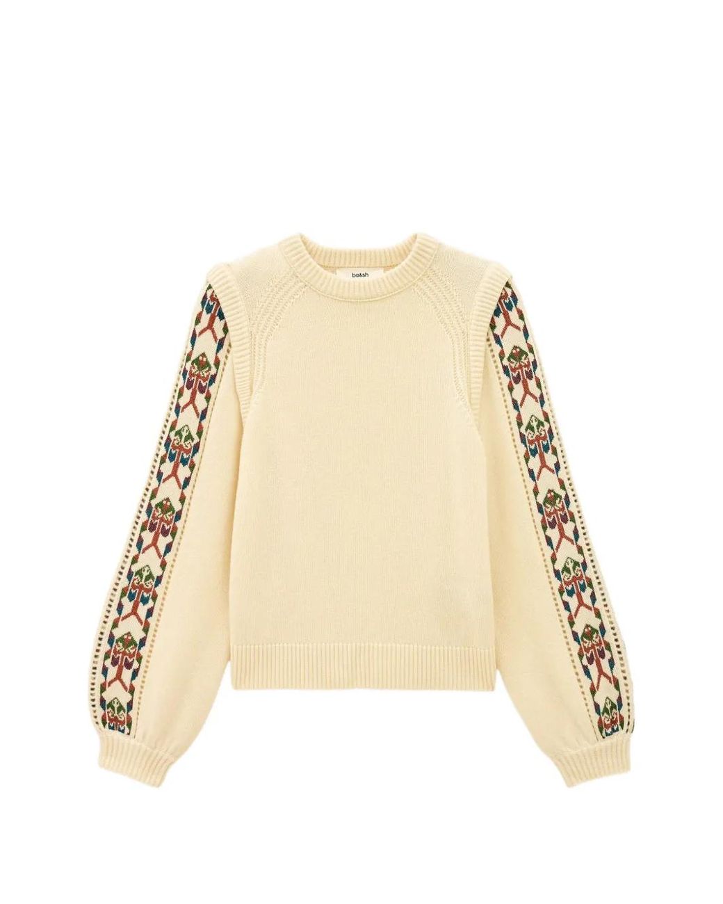 Ba&sh Natural Geometric-Pattern Puff-Sleeve Knit