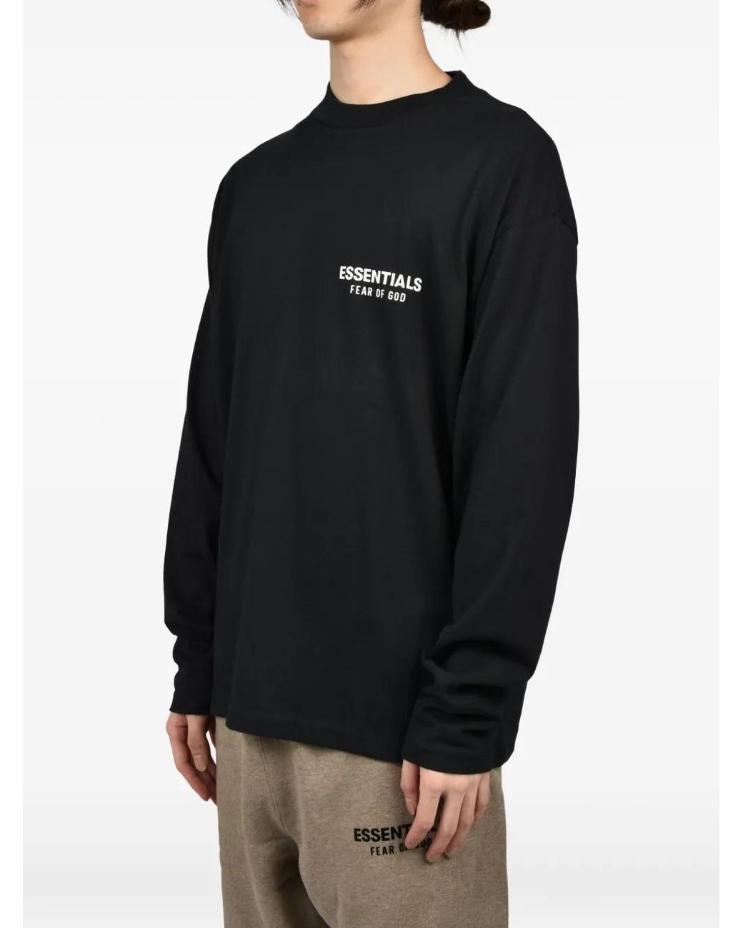 Essentials Black Logo-Print Long-Sleeve T-Shirt for men