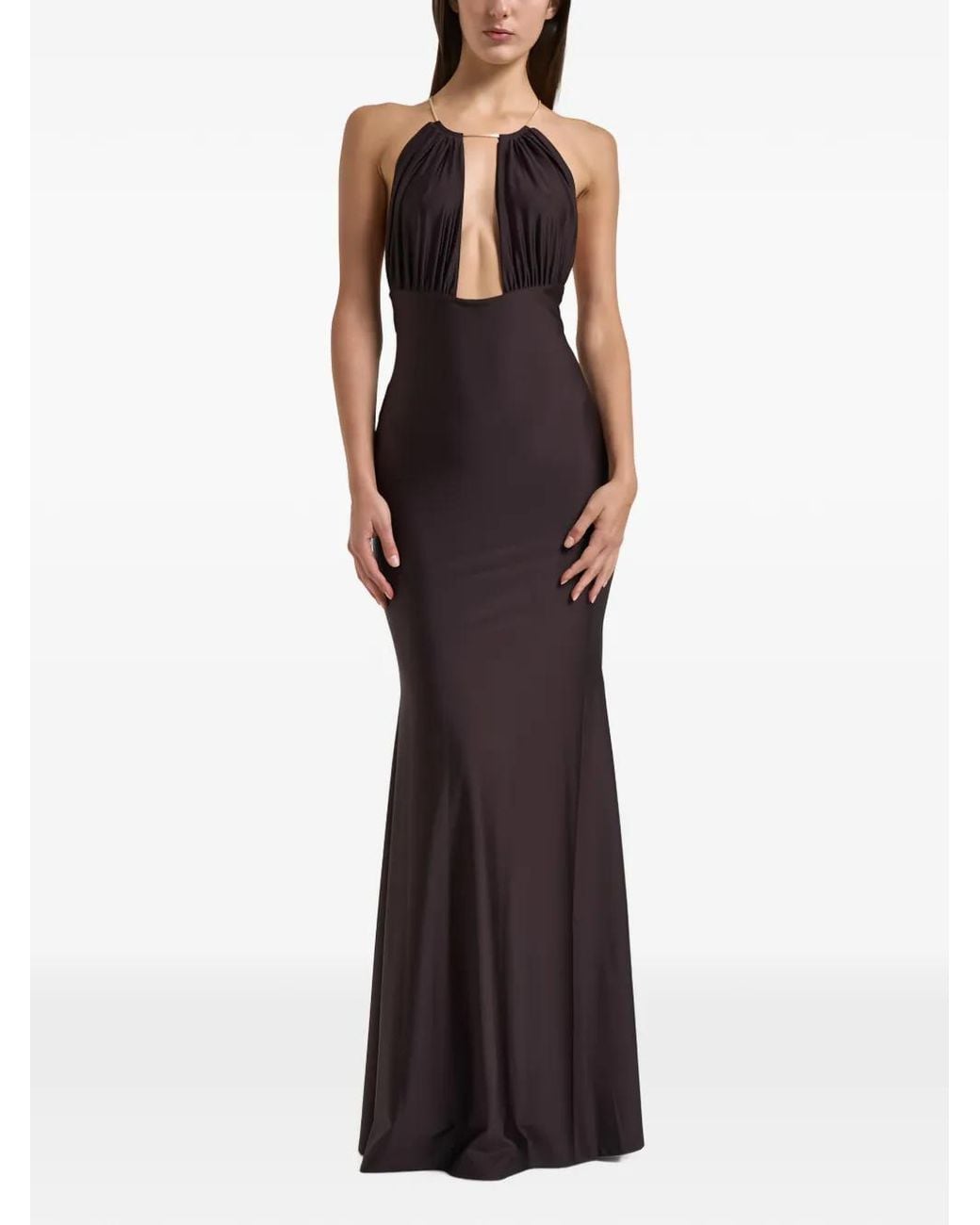 Danamé Brown Calliane Cut-Out Halterneck Maxi Dress