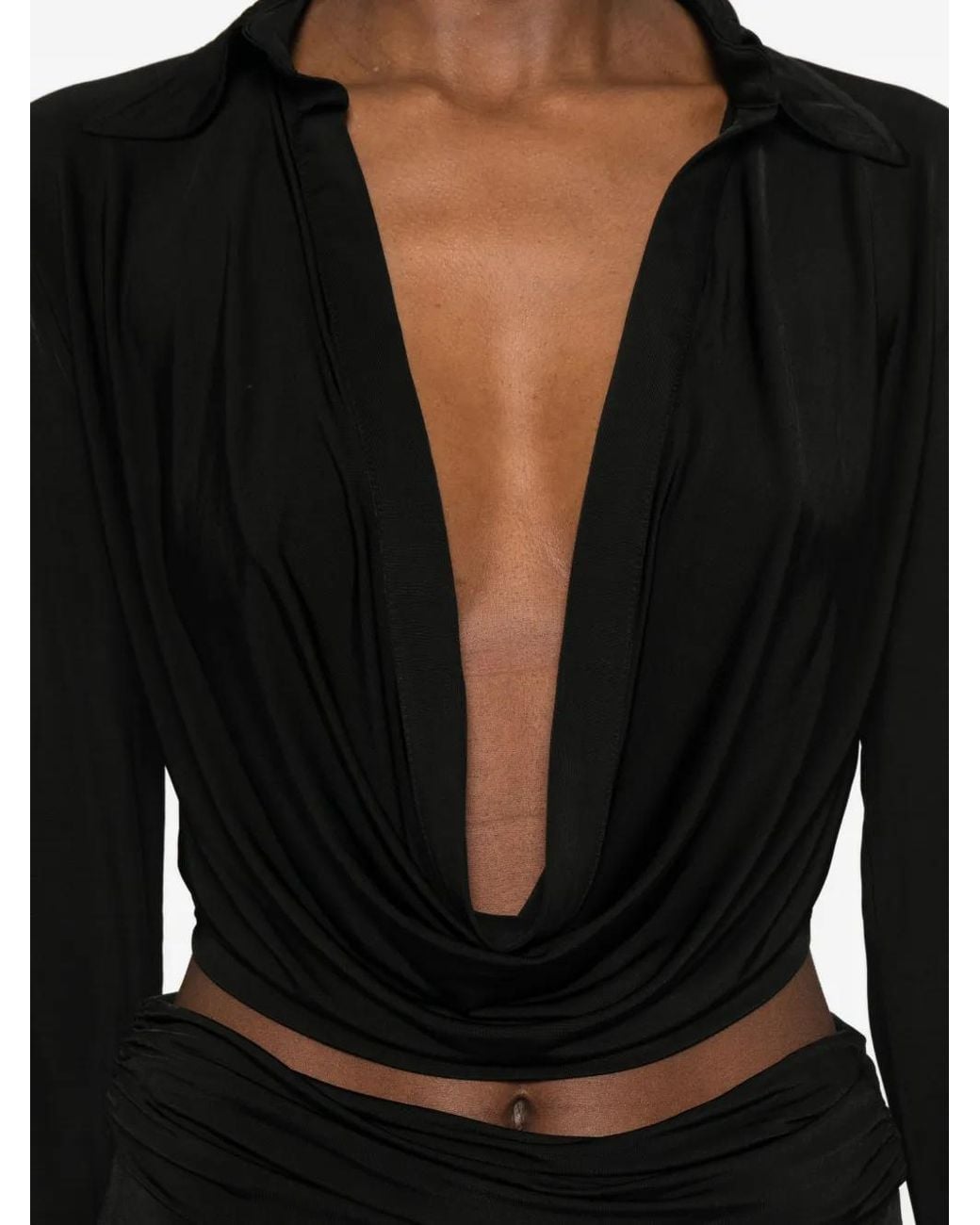 AYA MUSE Black Draped Collared Top