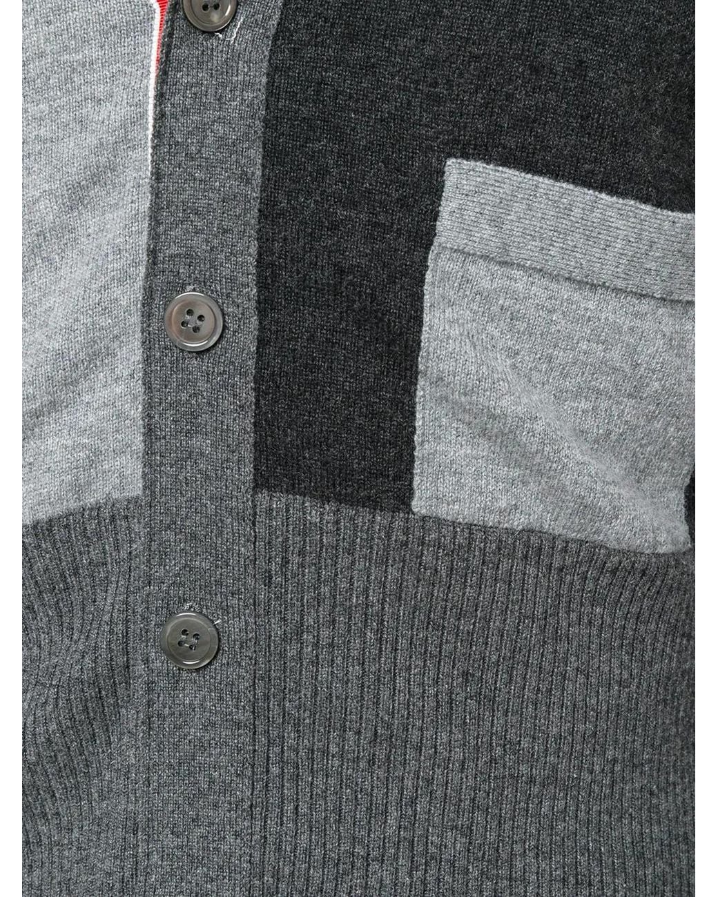 Thom Browne Gray Funmix Cashmere 4-Bar V-Neck Cardigan for men