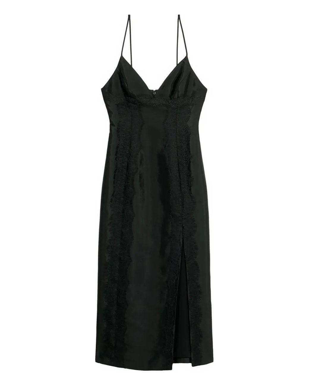 Blumarine Black Robe Mi-Longue Fendue À Détails En Dentelle