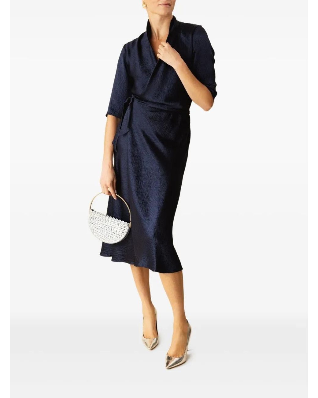 Peter Cohen Blue Wrap-Effect Midi Dress
