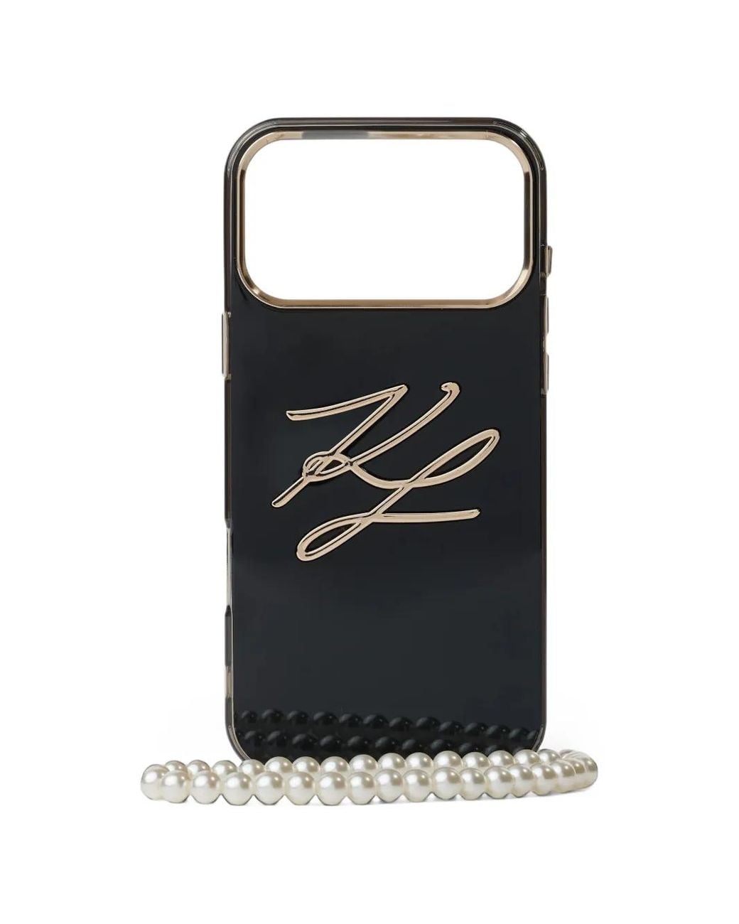 Karl Lagerfeld Black Autograph Faux-Pearl Strap Iphone 17 Pro Max Case