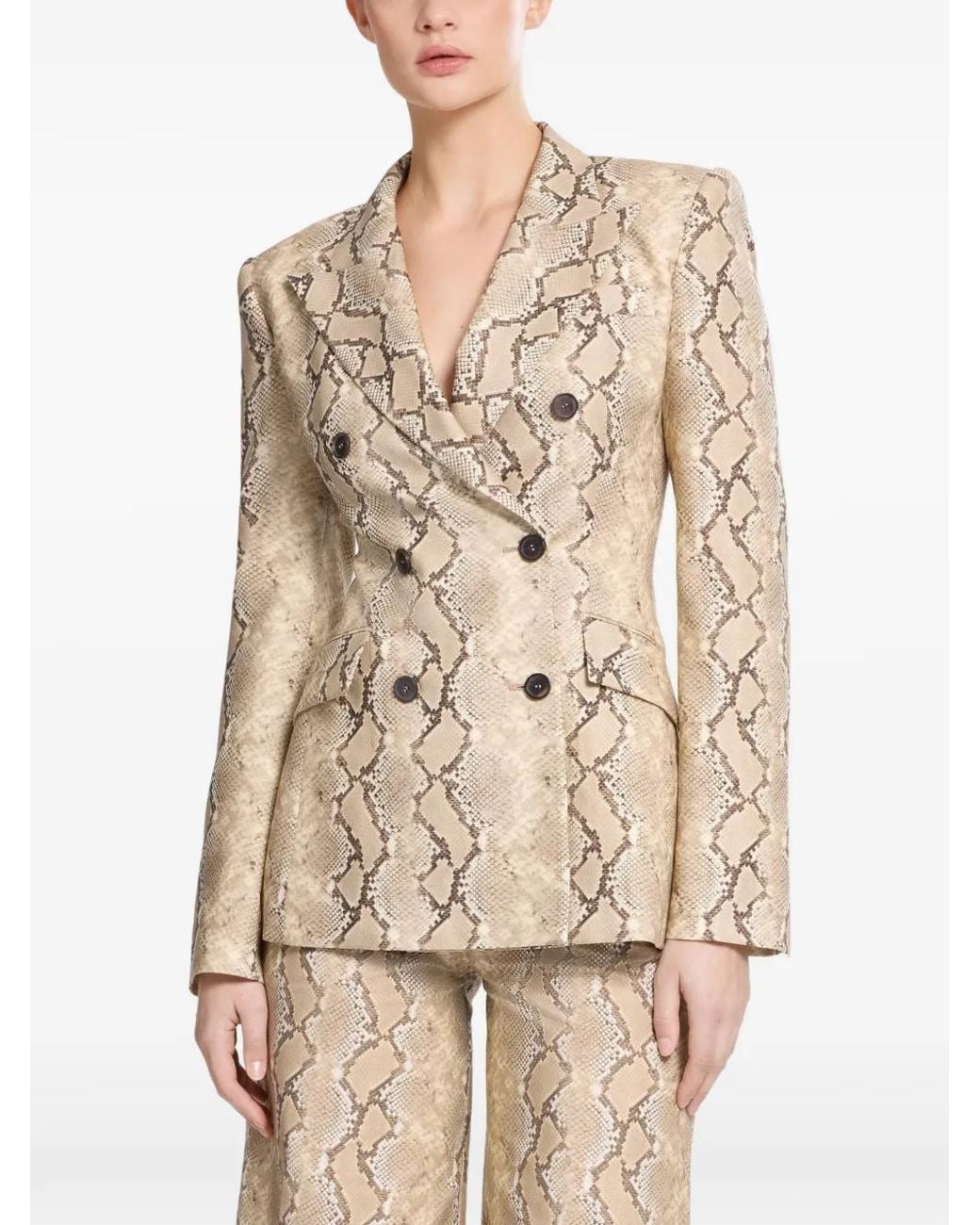Elie Saab Natural Python-Print Double-Breasted Jacket