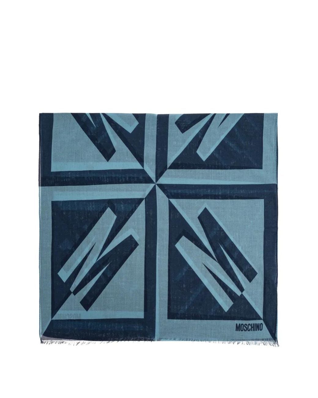 Moschino Blue Logo-Print Frayed Scarf