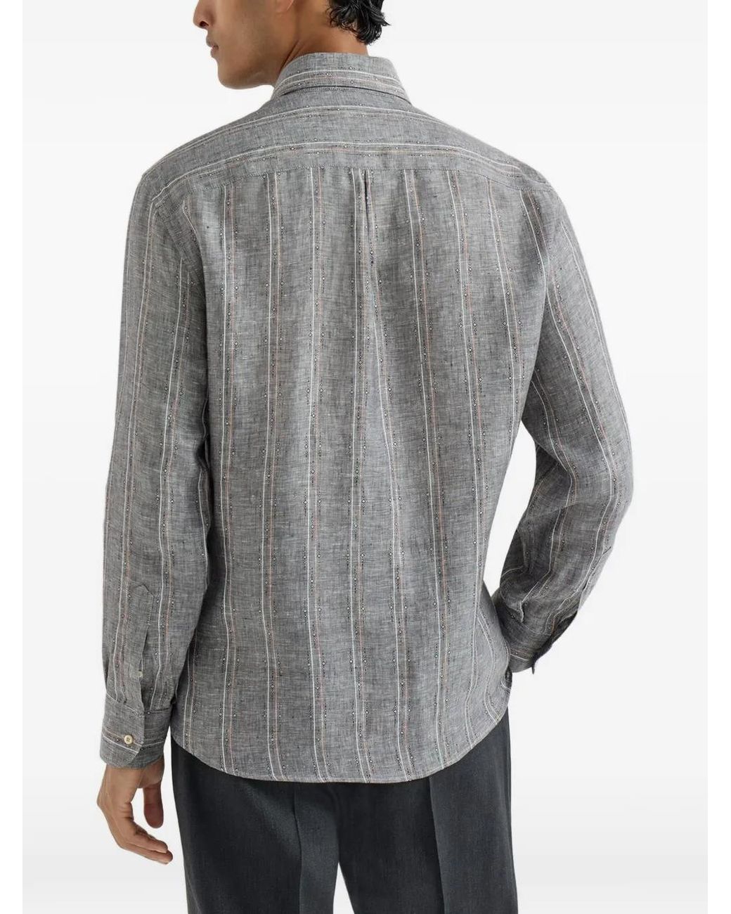 Brunello Cucinelli Gray Linen Shirt for men
