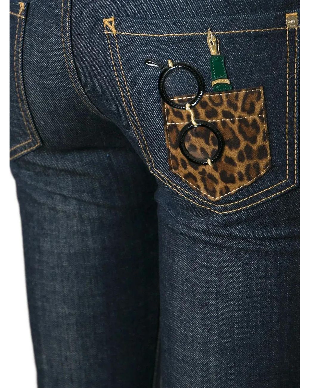 DSquared² Blue Leopard-Print Pocket Jeans