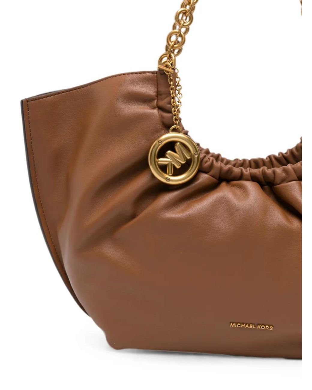 Michael Kors Brown Small Indie Cinch Chain-Link Shoulder Bag